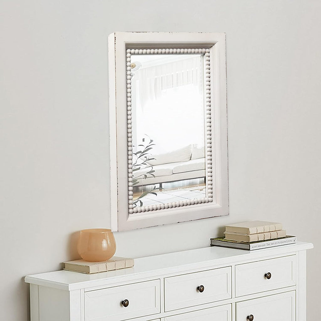 Boho White Mirrors for Wall Decor 24 x 16 Inches
