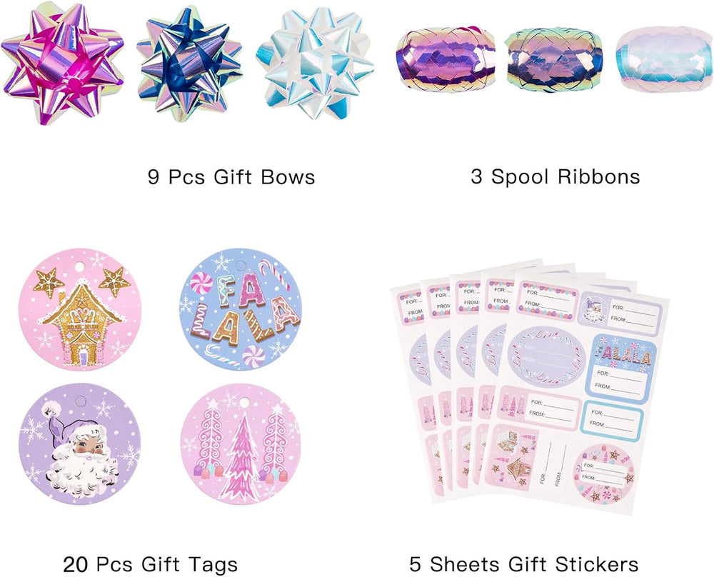 WRAPAHOLIC Christmas Wrapping Paper Set - Pastel Pink Purple Gingerbread Hous...