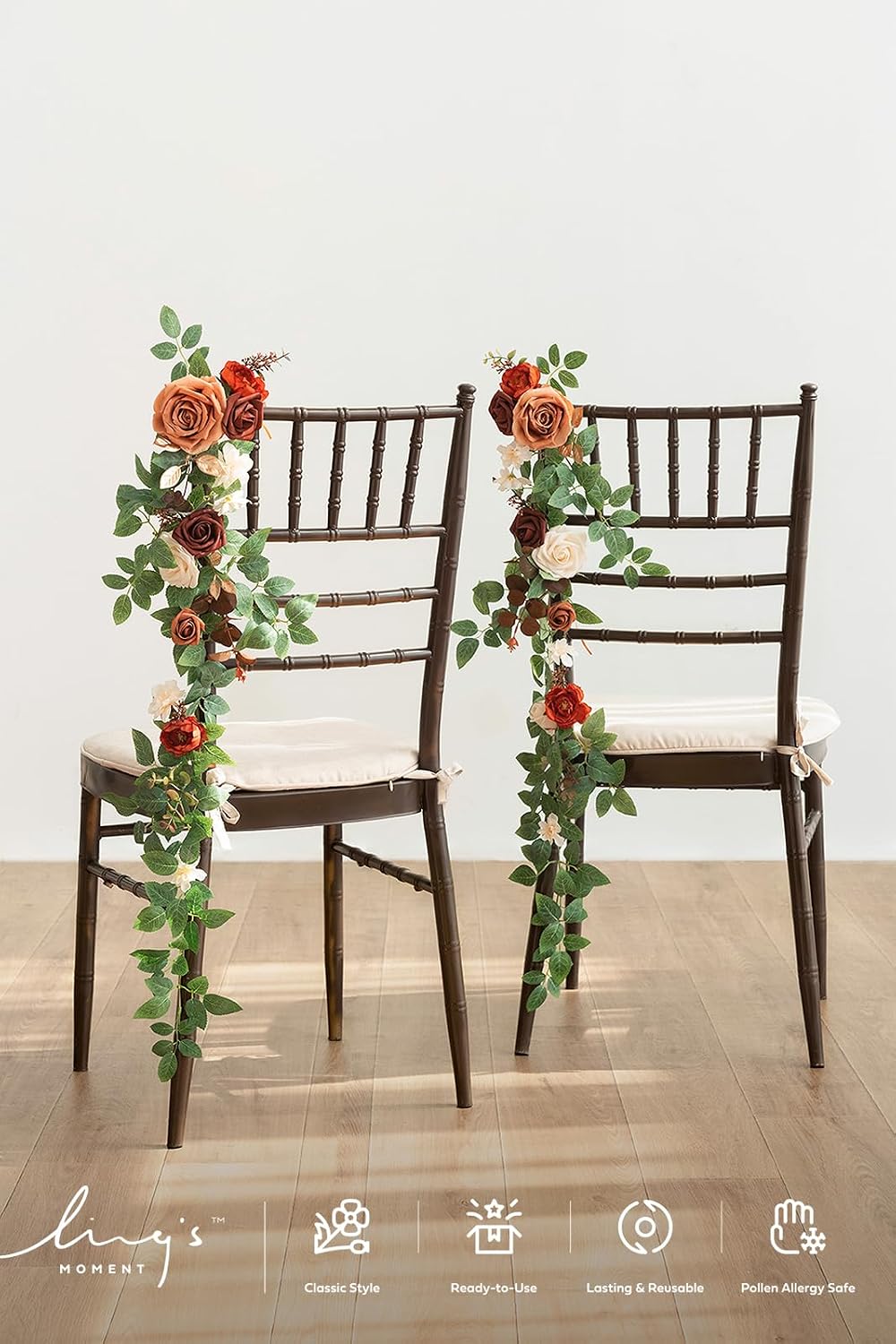 Ling's moment Fall Wedding Chair Decorations Orange Terracotta Aisle Flower
