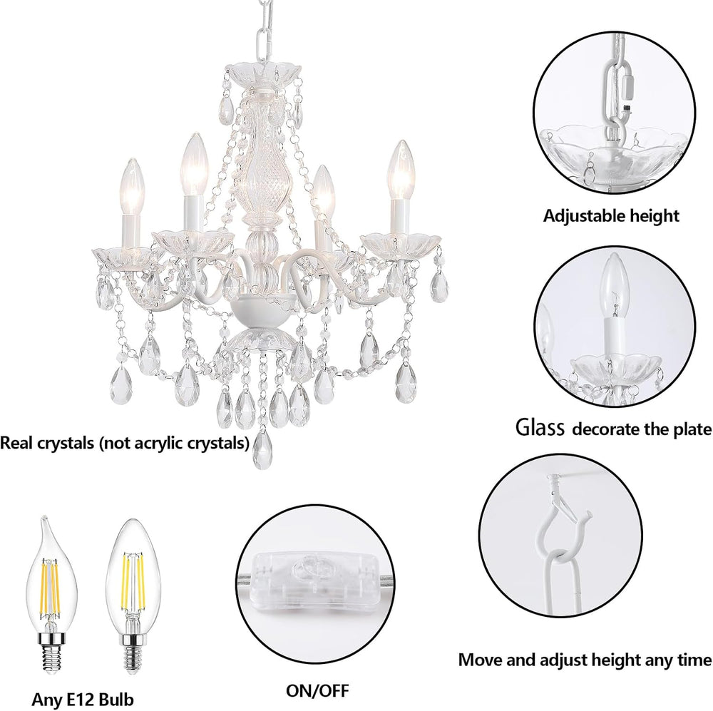 Plug in Crystal Ceramic White Chandelier, Glass Chandeliers,White crystal Han...