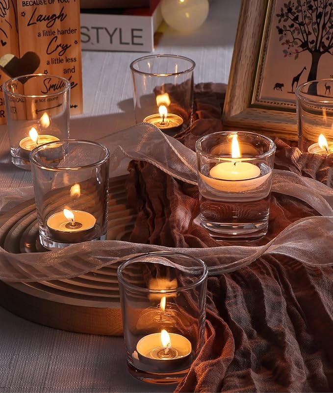 LETINE 72-Pack Votive Candle Holders Designed for Wedding Decor - Glass Candle Holder & Tea Lights Candle Holder - Candle Holders for Christmas, Wedding Centerpieces, Thanksgiving