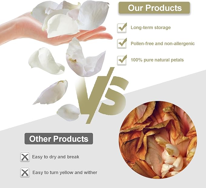 3.5 Oz Dried Rose Petals Wedding Biodegradable Petals, Natural Preservation Real Flower Petals, Suitable for Flower Petals for Flower Girl, Romantic Night, Table Decoration (White, 100g)