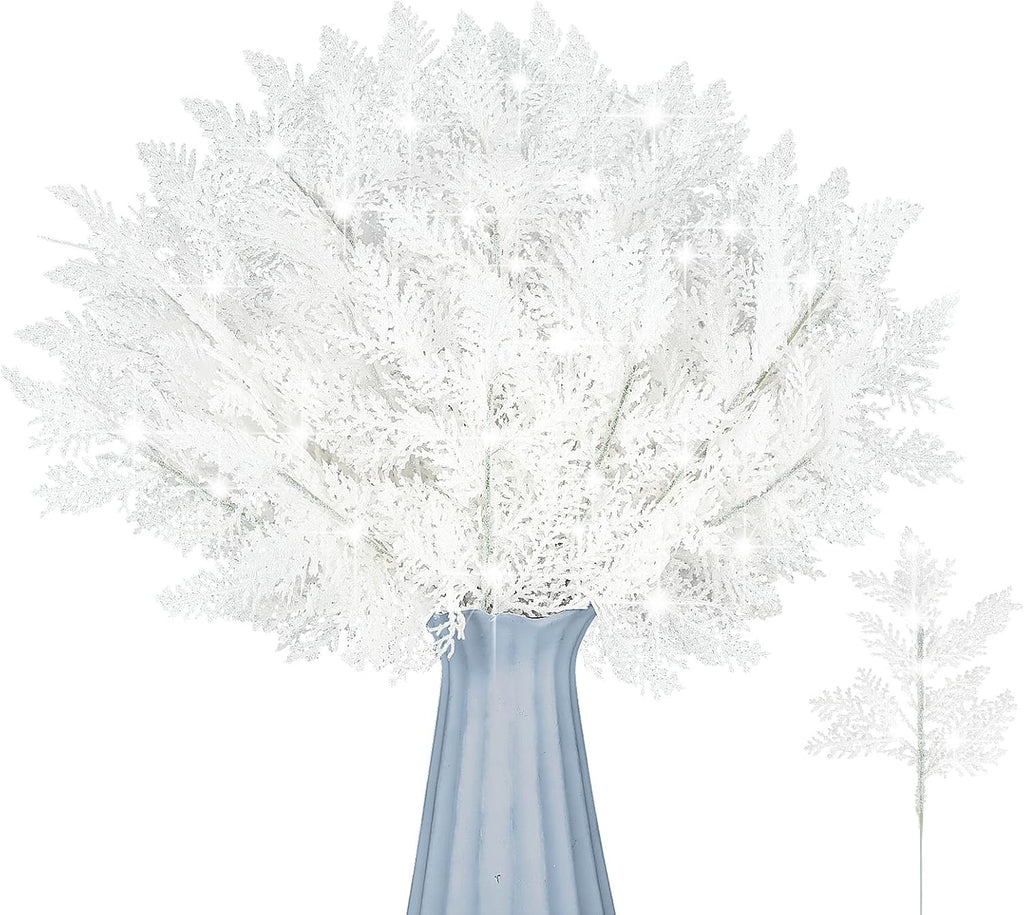 Cindeer 100 Pcs Christmas Tree Picks Sprays Glitter 10.2 in,White