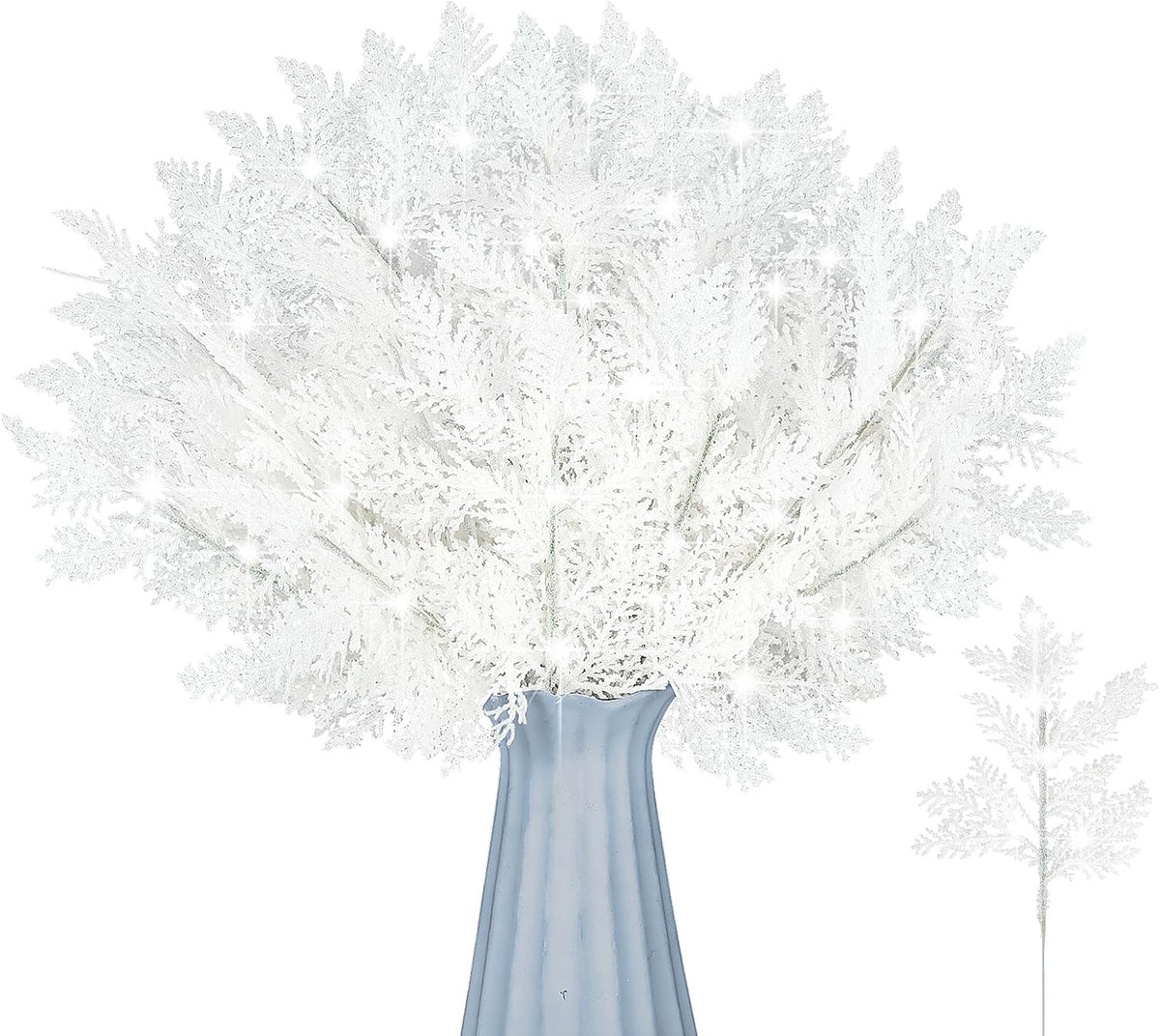 Cindeer 100 Pcs Christmas Tree Picks Sprays Glitter 10.2 in,White