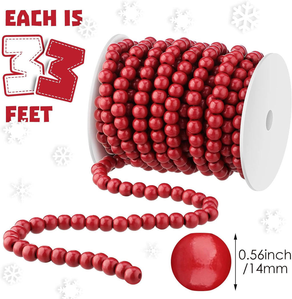 giegxin 2 pcs christmas red wood bead garland, close-up detail