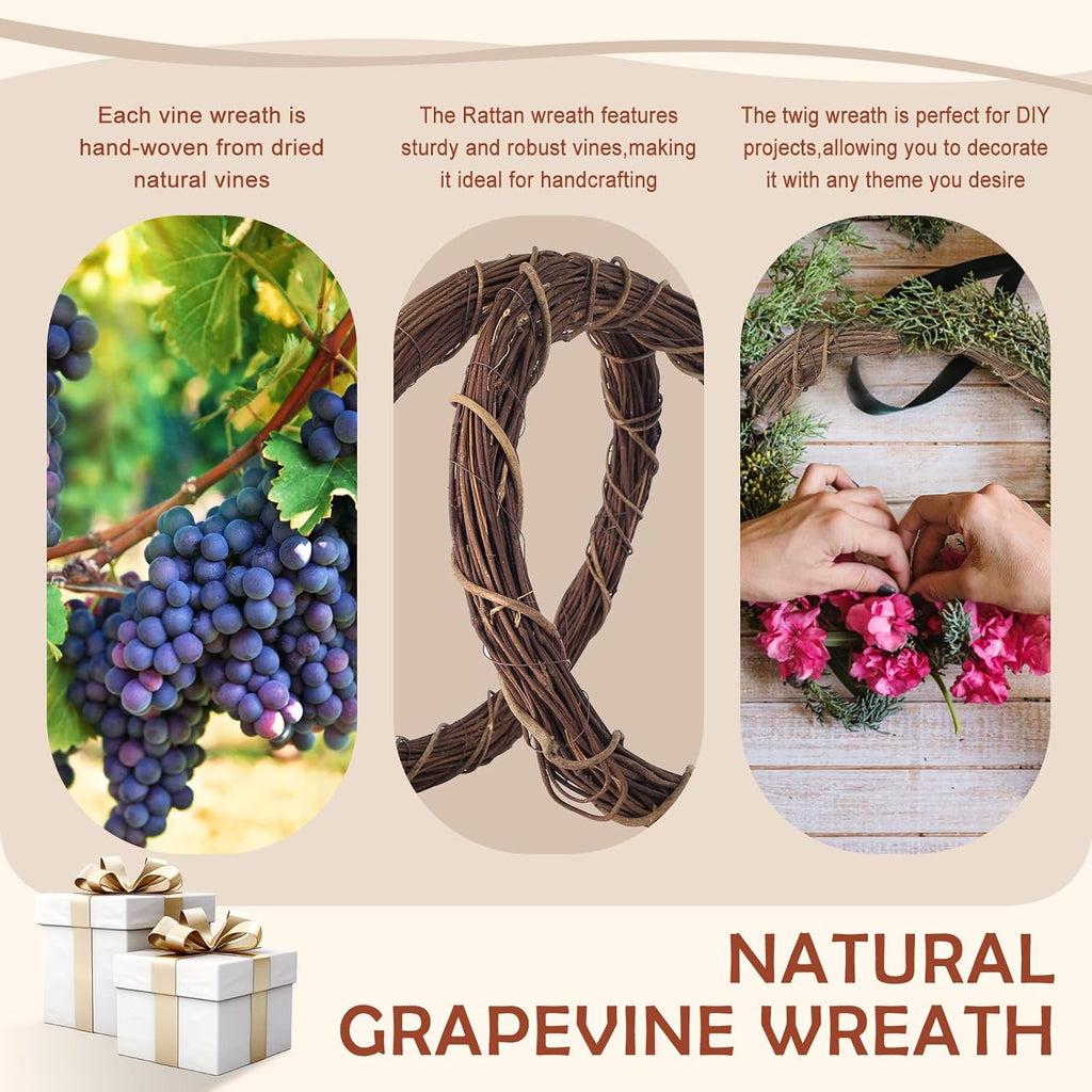 14 inch natural bare grapevine wreath, rustic twig, package contents
