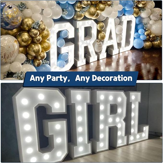 Marquee Letters 4 Feet Tall Large Light Up Letters Baby Shower Decorations Wedding Engagement Proposal White Party Decorations Marry Me Mr and Mrs Sign Big Cardboard Backdrop M
