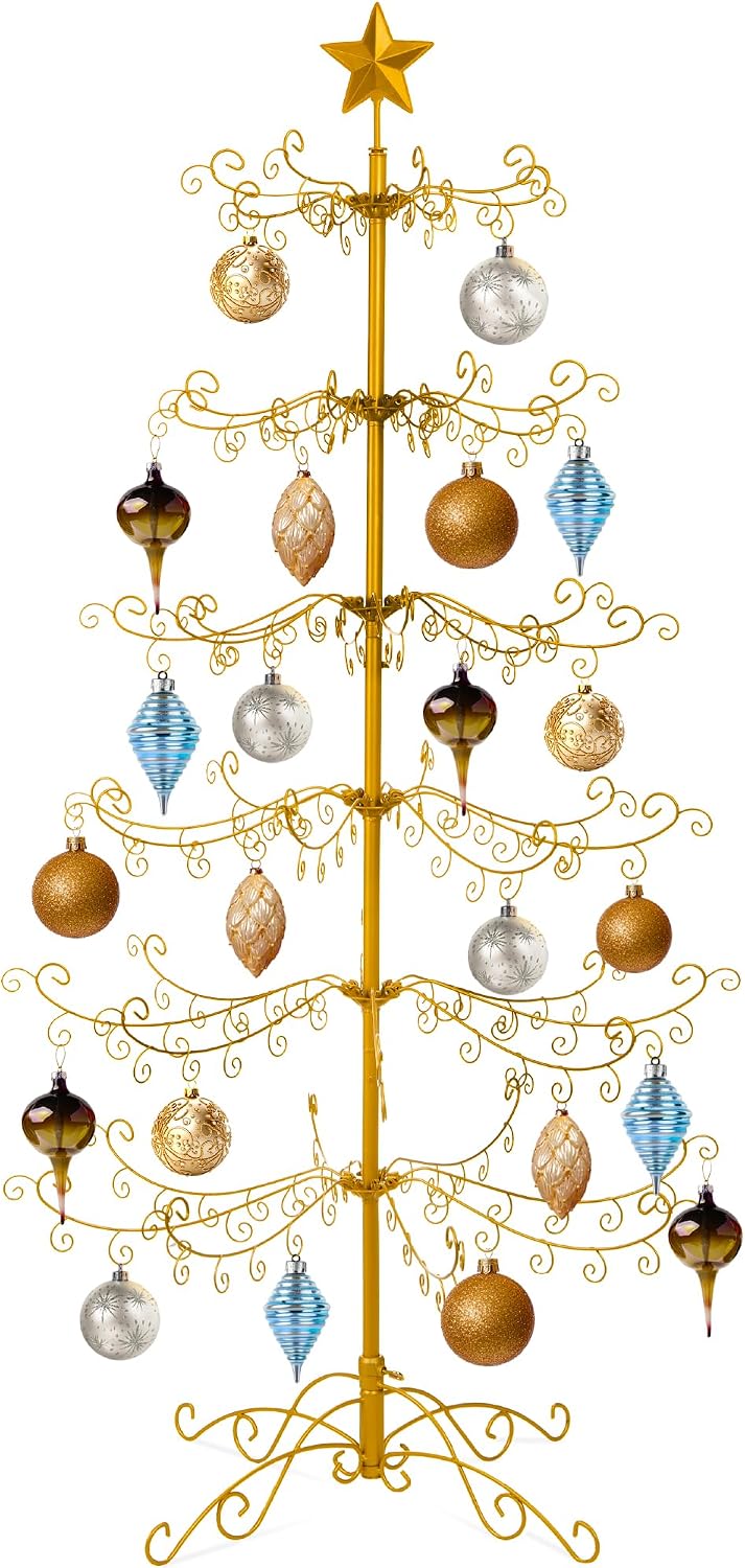 Best Choice Products 6ft Wrought Iron Ornament Display Christmas Tree w/Easy Assembly and Stand - Gold