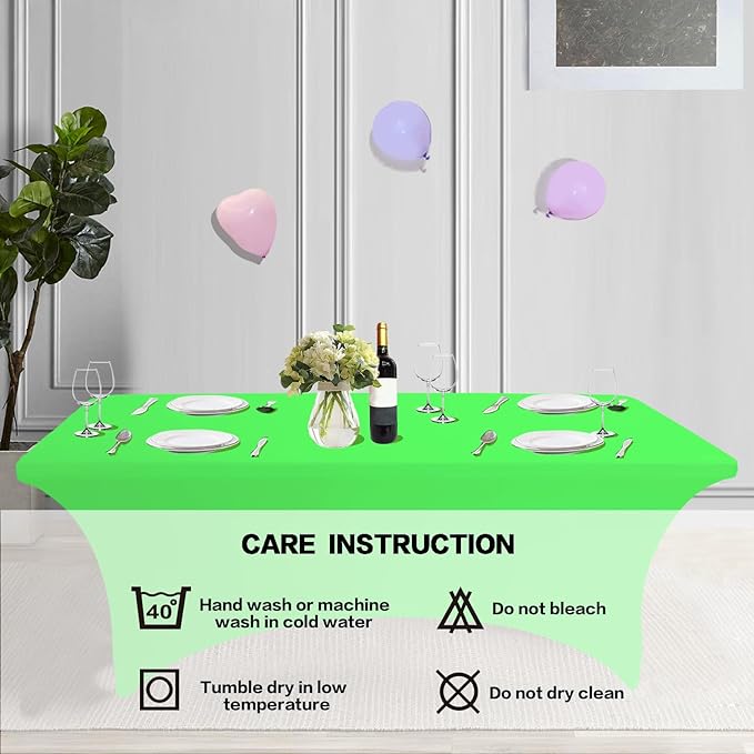 IVAPUPU 2 Pack 6FT Table Cloth for Rectangular Fitted Events Stretch Green Washable Table Cover Spandex Tablecloth Protector for Party, Wedding, Cocktail, Banquet, Festival
