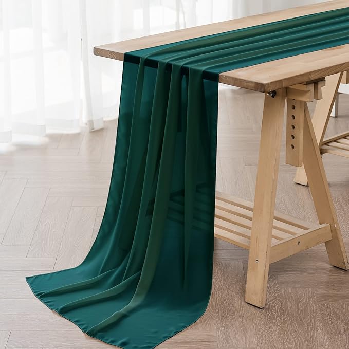 12Pack 9ft Chiffon Table Runner 14x108 Inch Sheer Romantic Table Runner for Wedding Birthday Party Bridal Shower Outdoor Decoration-Hunter