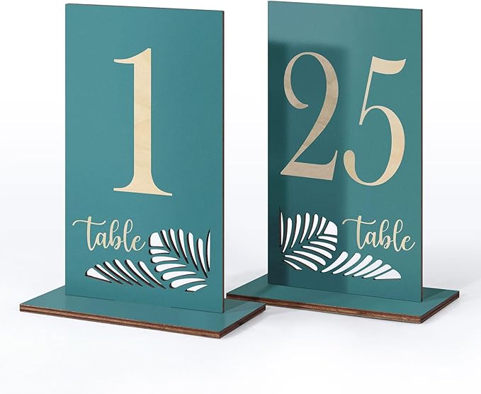 Wooden Table Numbers 1-25,3.2x5.8 Inch Double Sided Rustic Blue Wedding Table Number Signs with Wooden Base,Wedding Centerpieces for Banquet Restaurant Party Decor (Blue, 1-25)