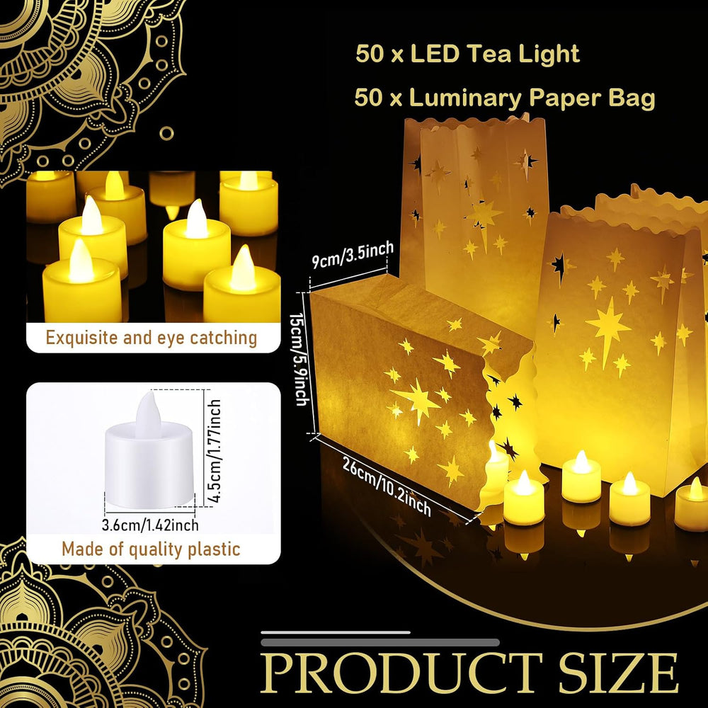 50 Sets Luminary Bags with Flameless Candles Outdoor Luminaries, Firework