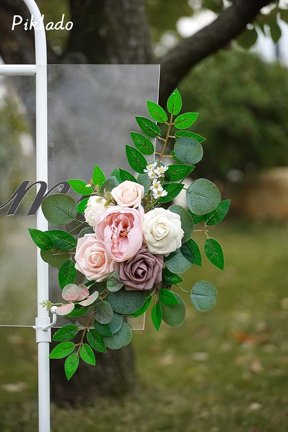 Faux Flower Swag Set of 2 for Wedding Welcome Signs Floral Swag Wedding Reception Ceremony Signs Decor (Pink)
