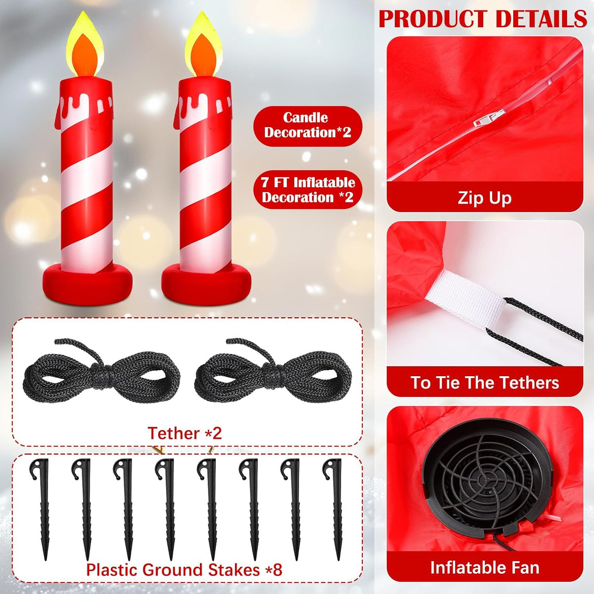 vihose 2 pcs 7ft christmas inflatables candy cane, side view