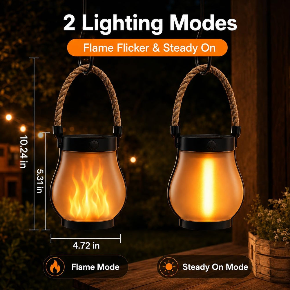 Solar Lanterns Outdoor Waterproof 4-Pack, 2nd Gen Flickering Flame Effect