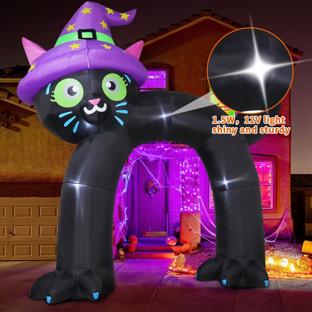 comin 14ft halloween inflatables outdoor decorations black cat shown in use