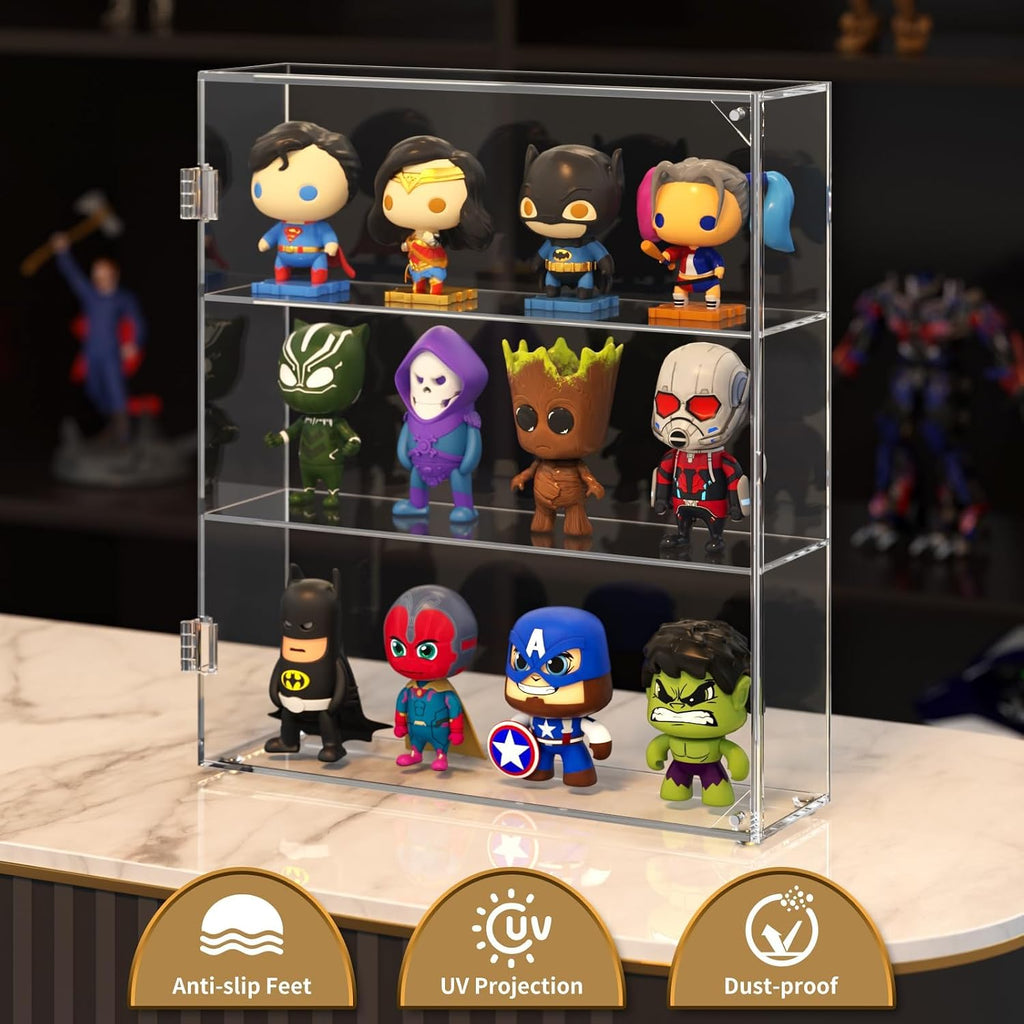 NIUBEE Acrylic Display Case for Figures, Dustproof Clear Wall Mount/Desktop