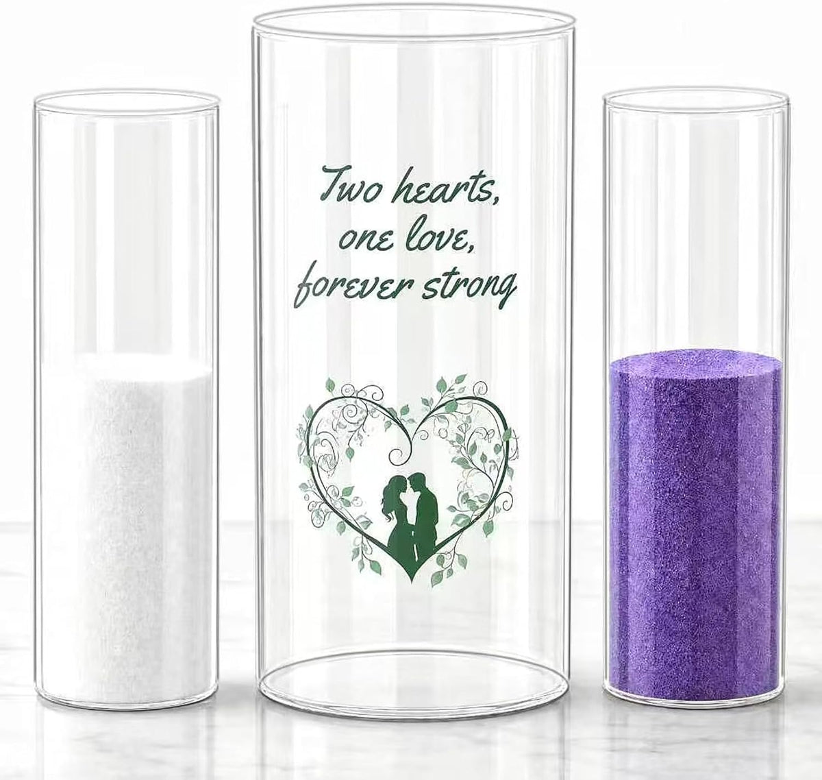 Sandraheer Unity Sand Ceremony Set for Wedding Purple White Sand Bamboo Lid