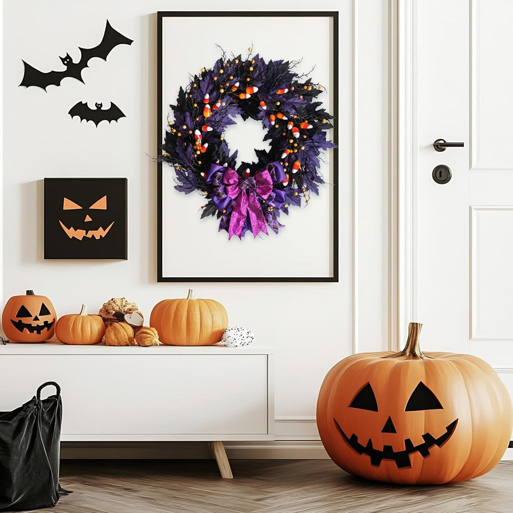 idyllic 22 inches halloween door wreath, black halloween on a desk or shelf