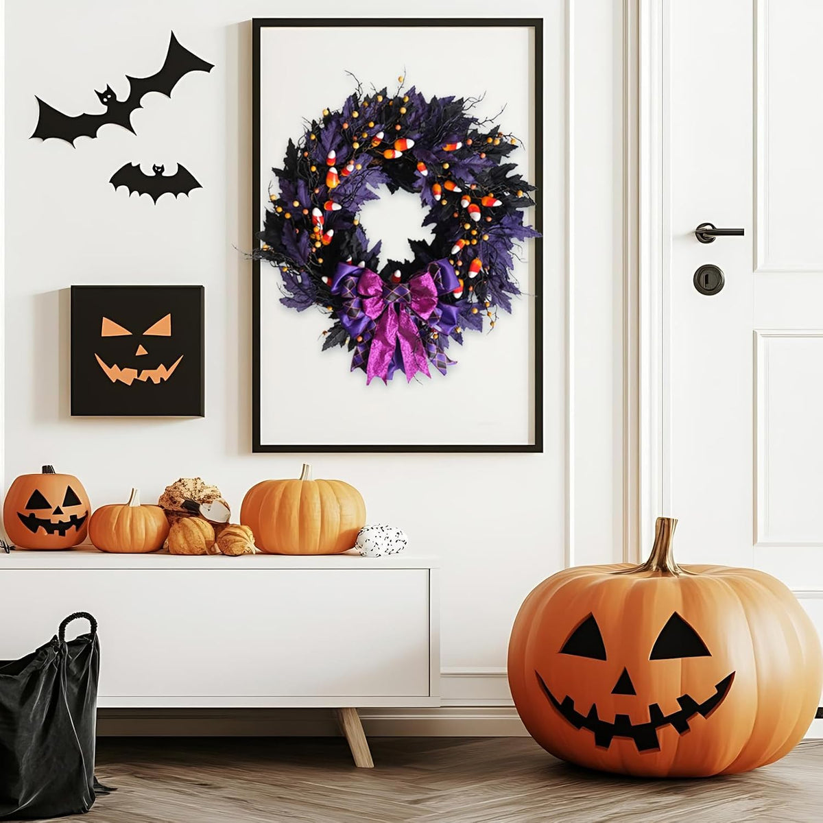 idyllic 22 inches halloween door wreath, black halloween on a desk or shelf