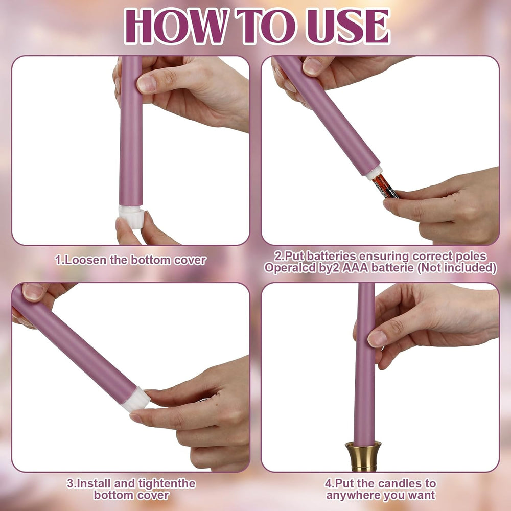 Macarrie 24 Packs Flameless Taper Candles Battery LED 11",Morandi Purple