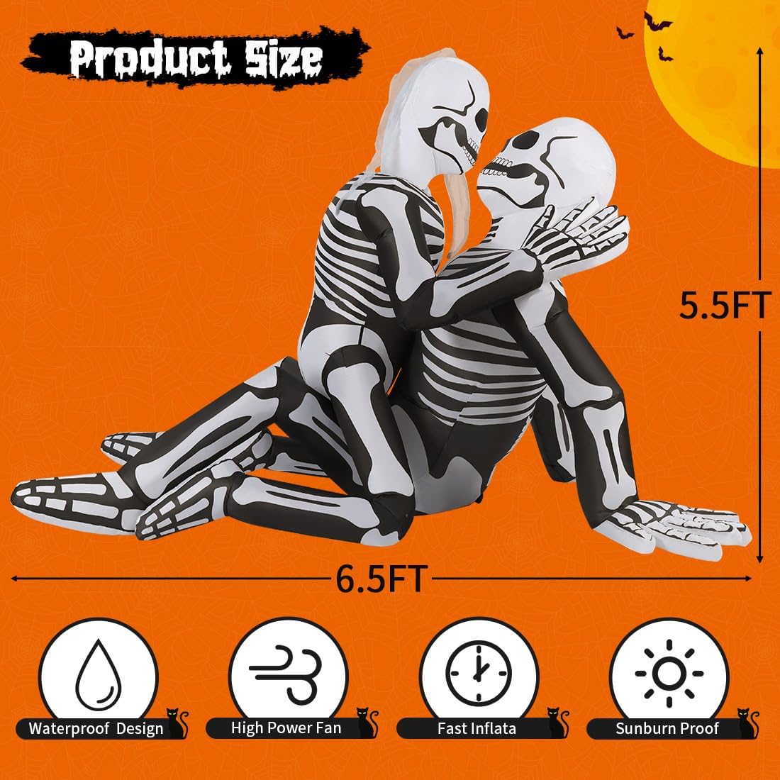 goosh 6.5 ft long halloween inflatables skeleton outdoor showing dimensions
