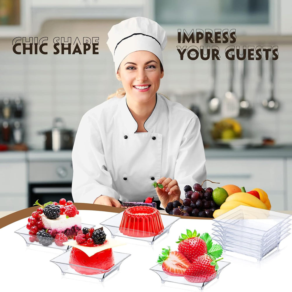 300 Pcs 2.4'' Clear Mini Dessert Plates 1oz Square Appetizer Plates