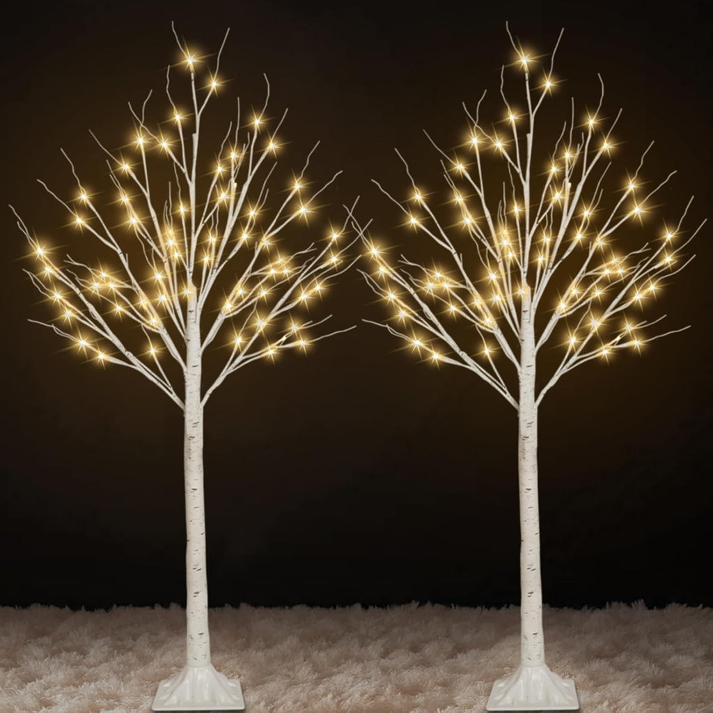 2 Pack 4FT Lighted Birch Trees, 96 LED Twinkling Trees, 2 Lighting Modes