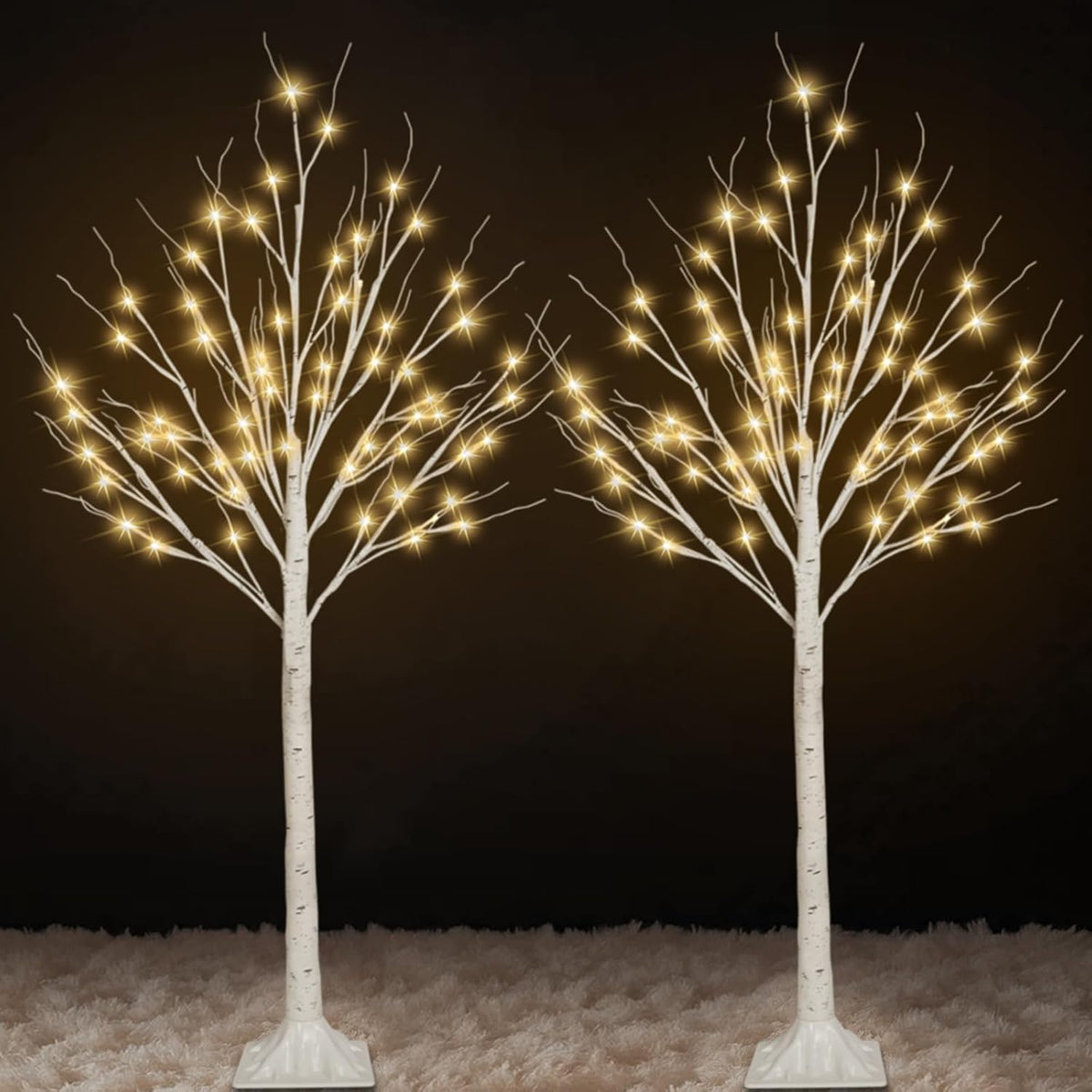 2 Pack 4FT Lighted Birch Trees, 96 LED Twinkling Trees, 2 Lighting Modes
