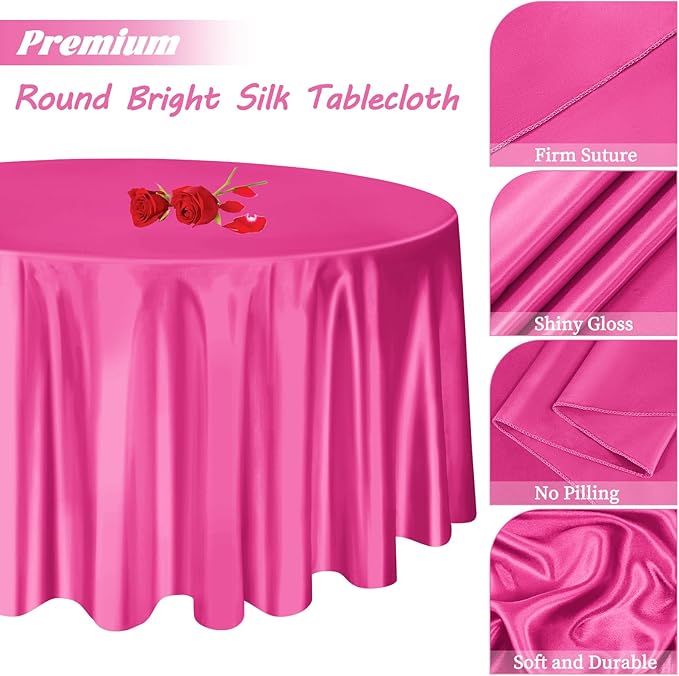 fani 6 Pack 120 Inch Hot Pink Satin Tablecloth - Silky Round Tablecloth Overlay Smooth Fabric Table Cover, Bright Table Decoration for Wedding Party Banquet Events Restaurant Kitchen Dining