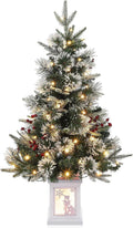 GarveeTech 3 Ft Christmas Tree, Reindeer Base, Fiber Optic Light-Style Artificial Christmas Tree, 78 Led Lights, 8-Mode Battery Box, Red Berry Decorations, Holiday Ready, Easy Installation
