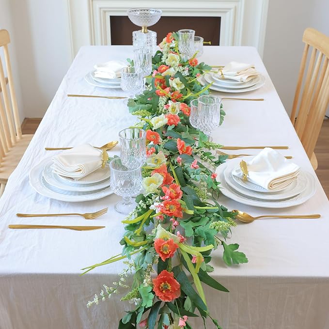 Mizii Red Artificial Flower Garland 6FT Fake Poppy Floral Garland Hanging Vines Spring Summer Flowers Decorations for Mantle Table Centerpieces Room Wall Fireplace Wedding Decor (Red)