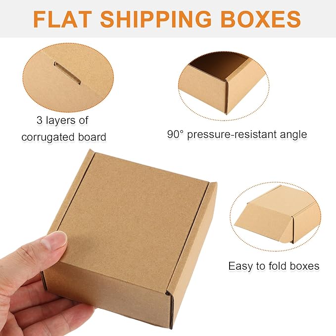 Qilery 100 Pcs Shipping Boxes Cardboard Gift Corrugated Cardboard Brown Boxes Mailer Packaging for Mailing Small Business Present (4 x 4 x 2 Inches)