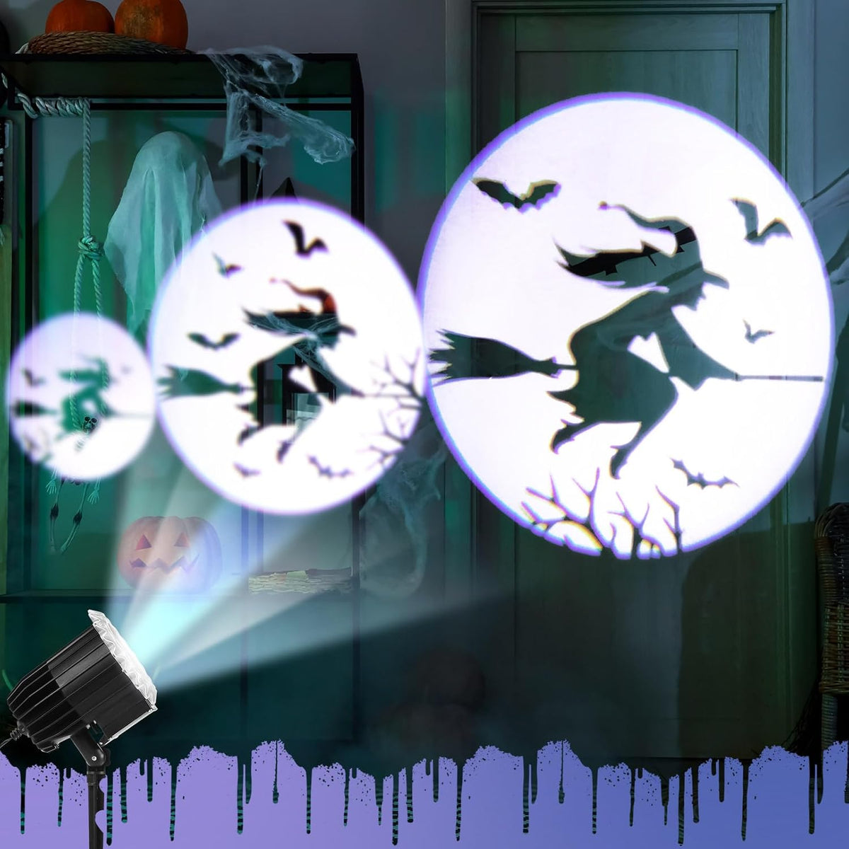 Halloween Projector Light with LED Film Slides, Witch