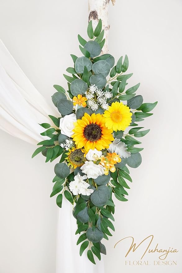 Artificial Arch Flowers Kit(Pack of 4),2Pcs Artificial Flower Arch Decor, 2Pcs Drapes, Ceremony and Reception Background Rose Decoration, Rose Sunflower Floral and Outdoor Party Decor
