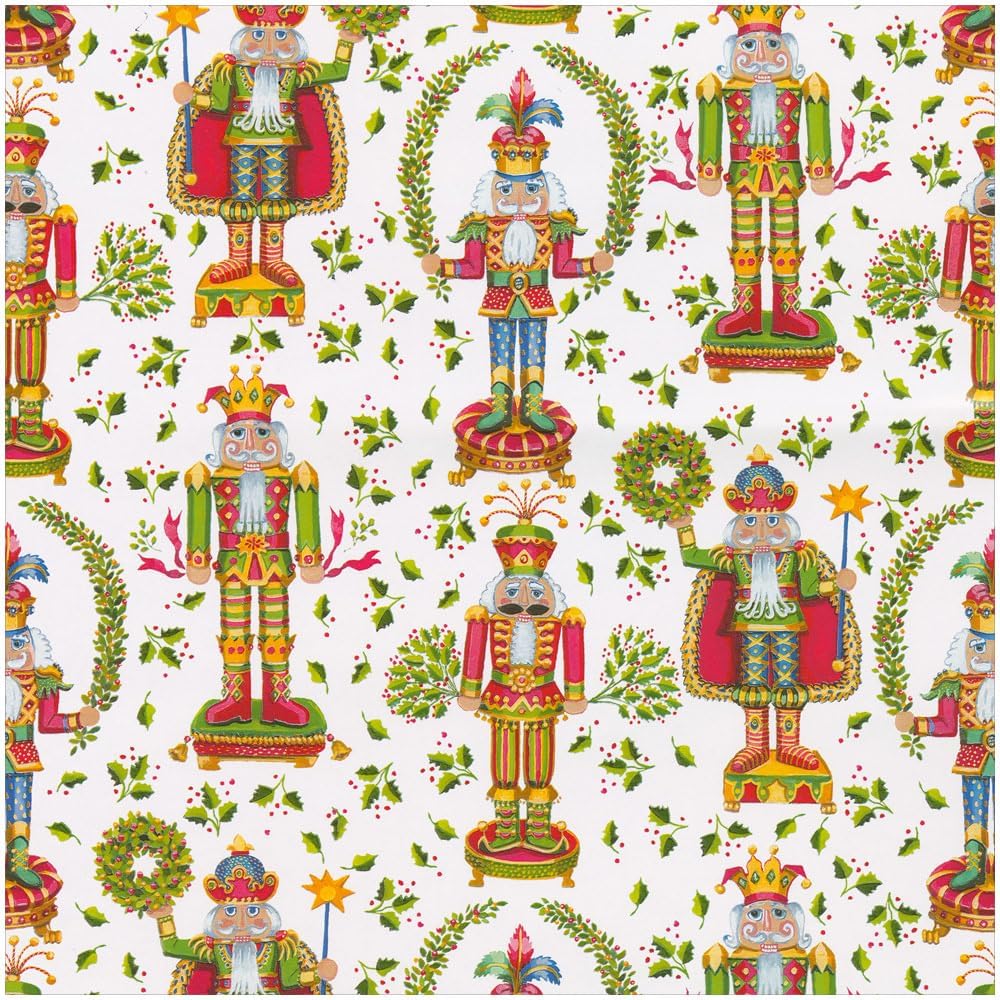 caspari nutcracker christmas white gift wrapping paper, 30, side view