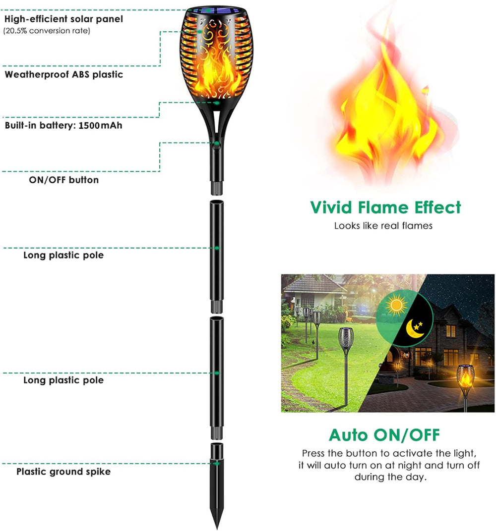 TomCare Flickering Flame Solar Torch Lights Outdoor, 43" Tall, 4 Pack