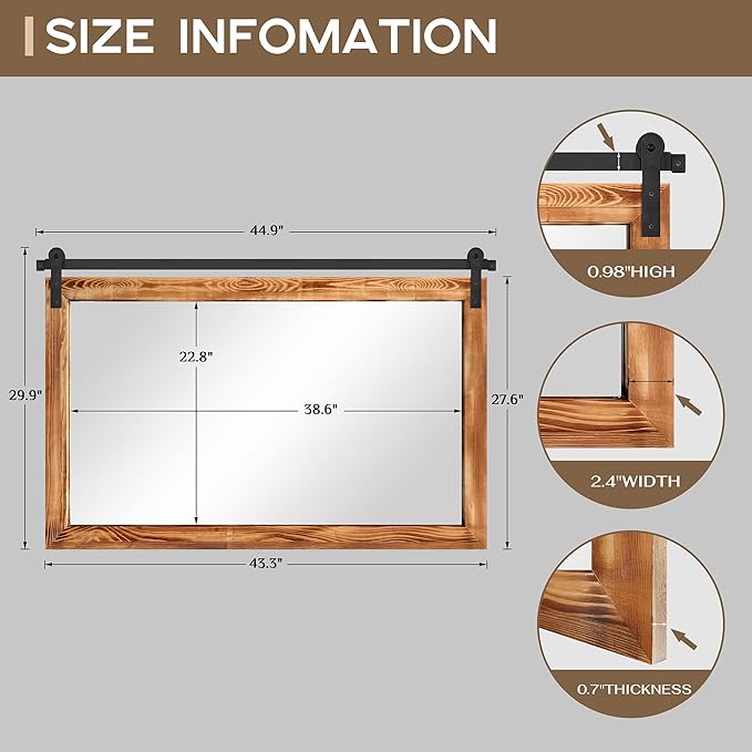 COGOOD Farmhouse Bathroom Mirror - 45 x 30 Large Rectangle Barn Door Mirror for Vanity, Bedroom, Living Room Wall Decor (Brown)