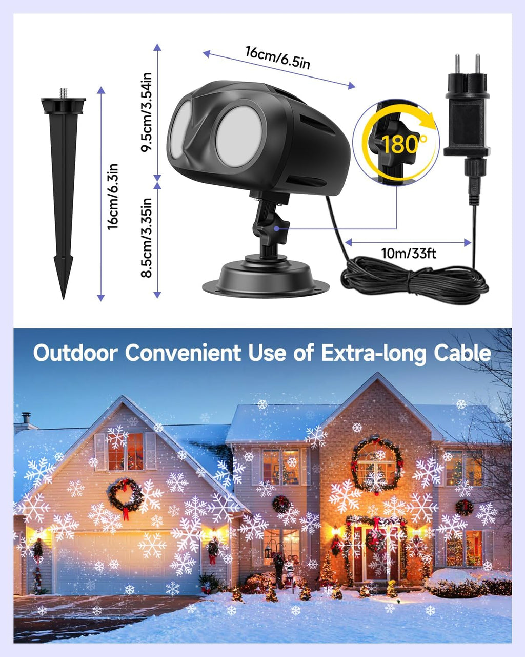 double head christmas snowflake projector light outdoor, outside on a desk or shelf