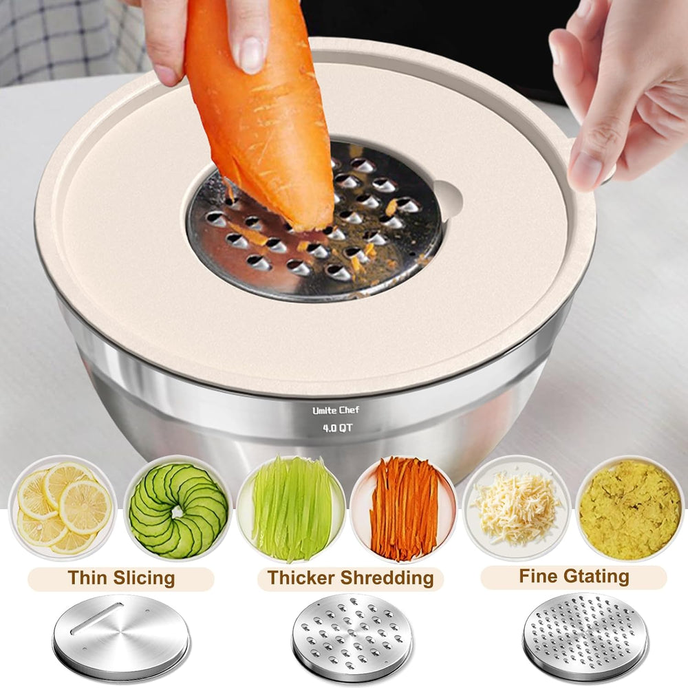 Umite Chef Mixing Bowls with Airtight Lids Set, 8PCS Stainless Steel Nesting ...