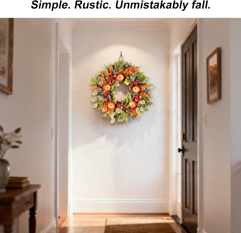 Fall Wreaths for Front Door 26 Inch Autumn Rustic Harvest Apple Wreath