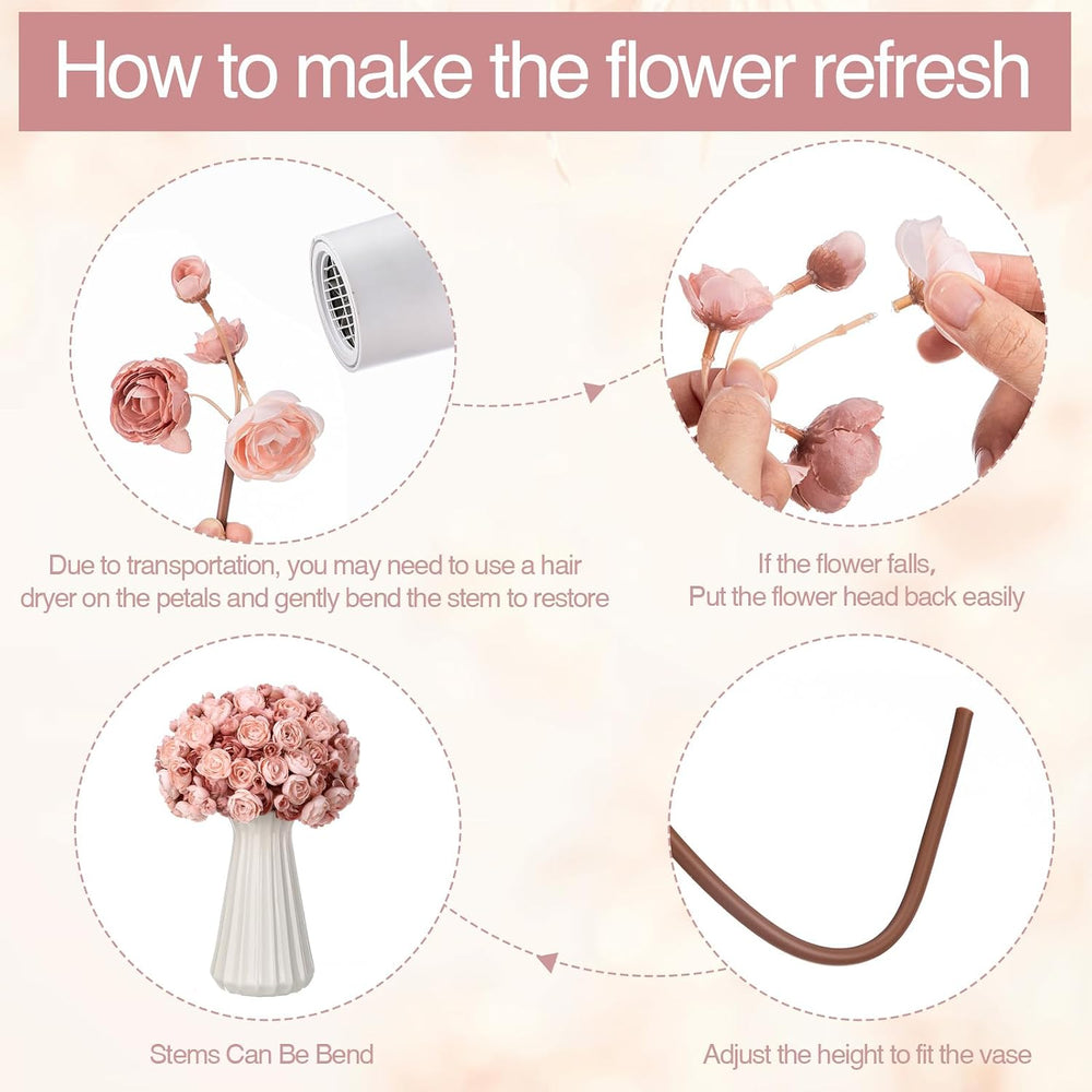 Giegxin 48 Pcs Ranunculus Artificial Flower, Light Pink