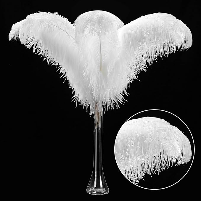Larryhot White Large Ostrich Feathers - 28-30 inch 10pcs Feathers for Vase,Wedding Party Centerpieces and Home Decorations (White)