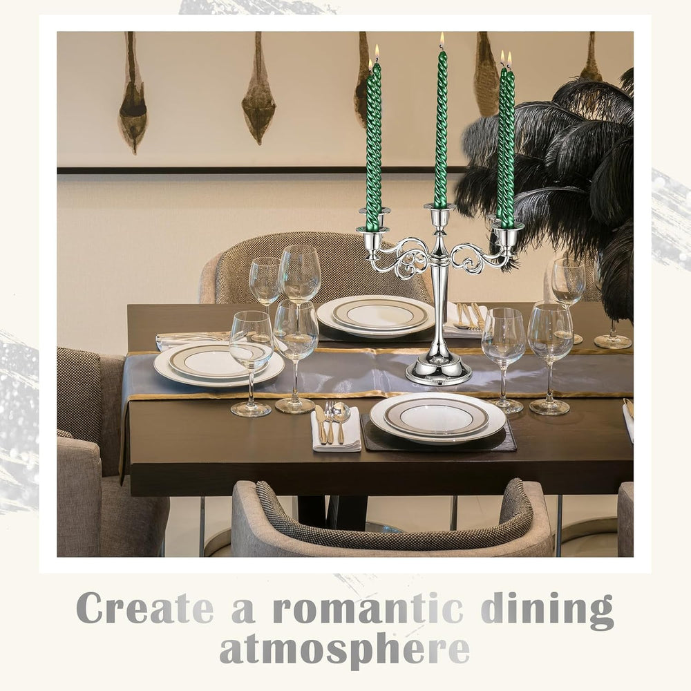 Dandat 3 Pcs 5 Arm Metal Candelabra Tall Holders, Silver, Classic