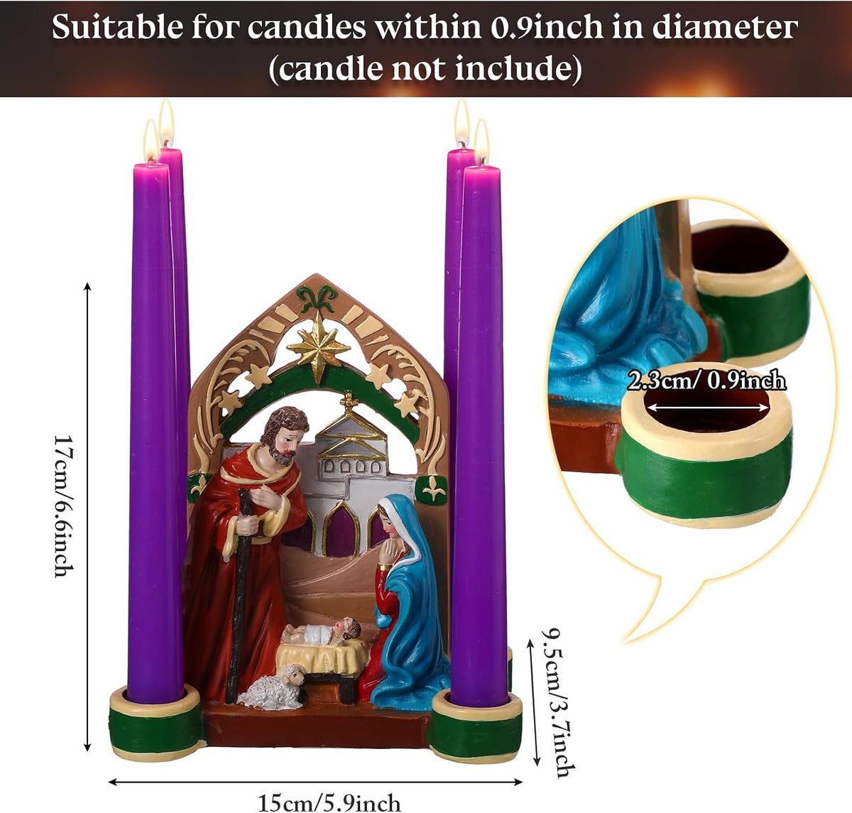 Nativity Advent Decorations Advent Candle Holder Holy Family Nativity Scene with Arch Candle Holder Religious Decors for Christmas Supplies(Multicolor)