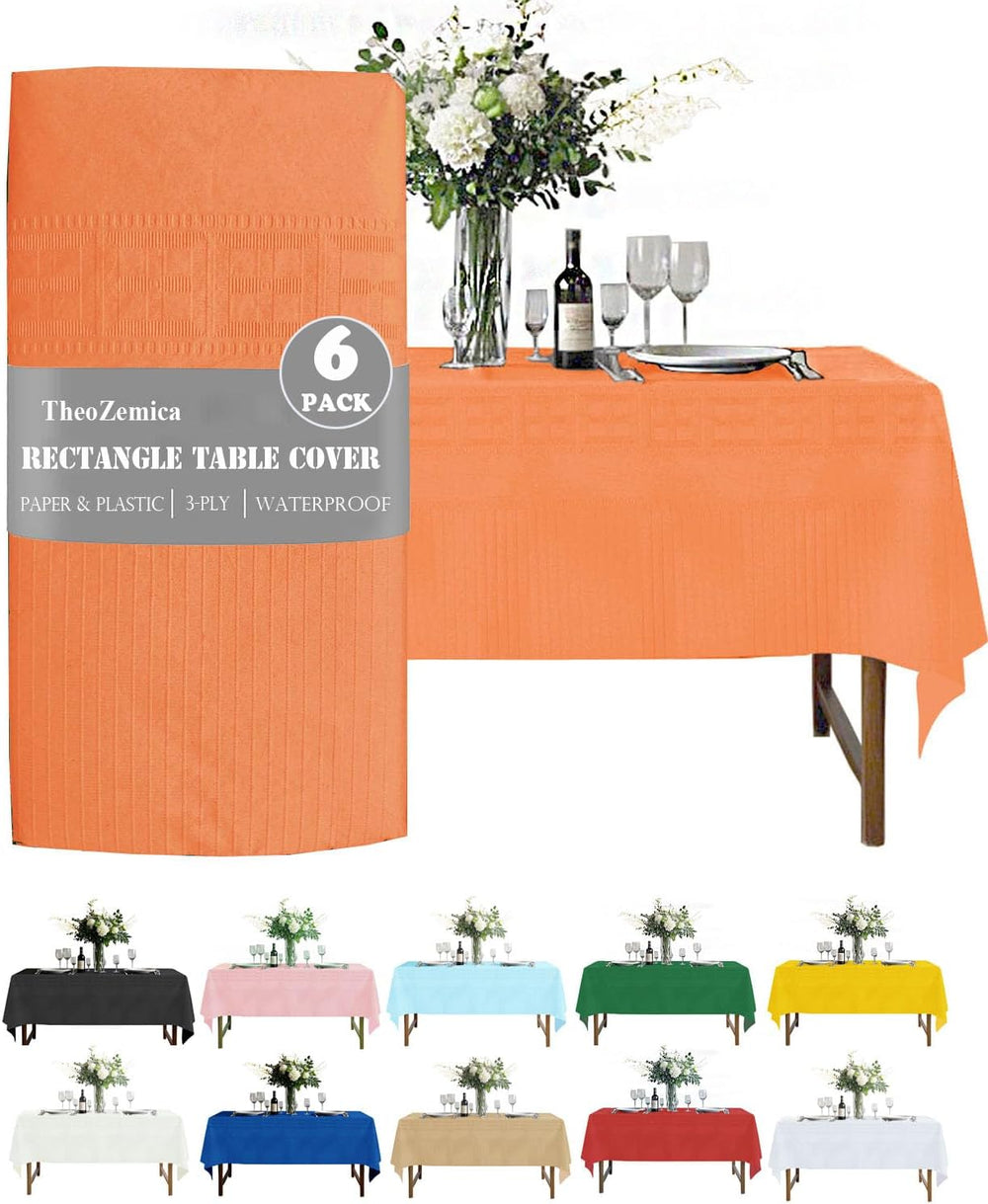 Orange Paper Tablecloths for Rectangle Tables 6 Pcs, 54"×108", Wate...