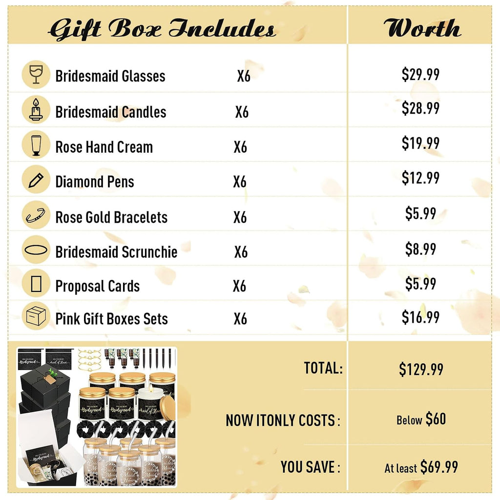 Teenyyou 60 Pcs Bridesmaid Proposal Gift Set with Box, Black