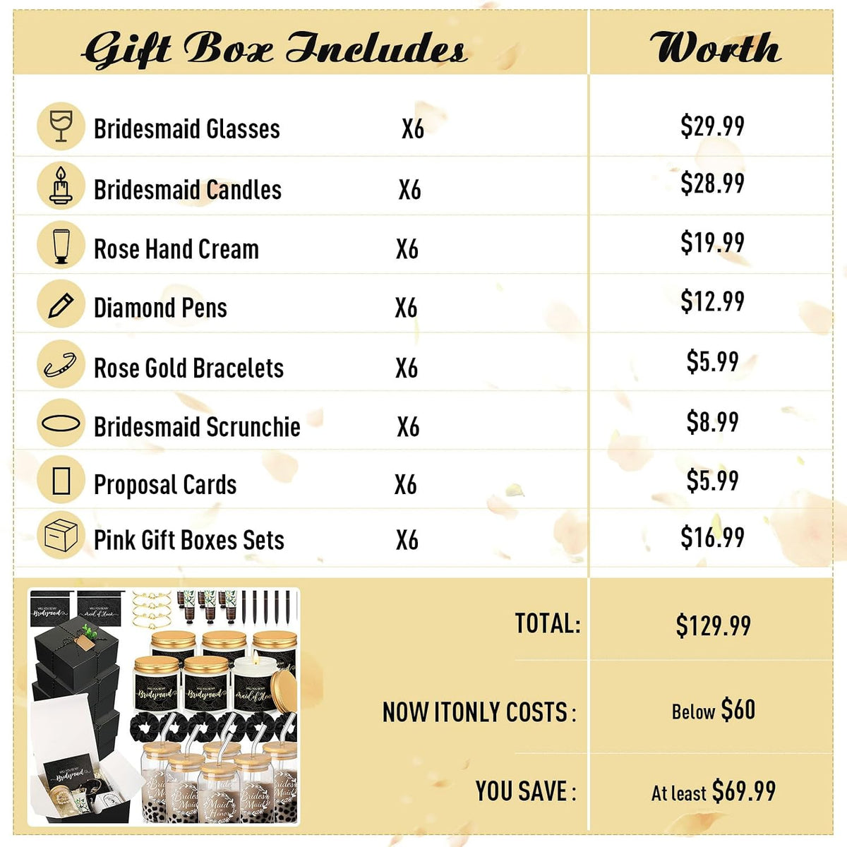 Teenyyou 60 Pcs Bridesmaid Proposal Gift Set with Box, Black