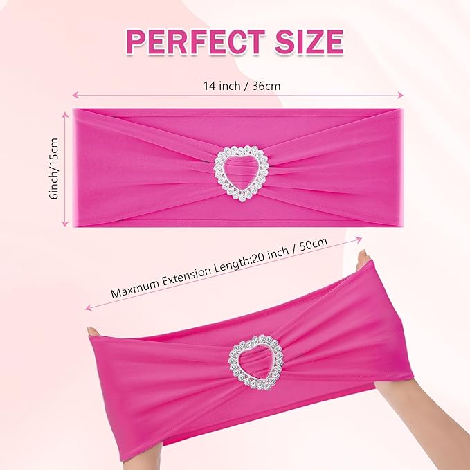 Howhic Pack of 120 Spandex Chair Sashes Bows Stretch Chair Cover Band with Buckle Slider Universal Elastic Chair Ties for Wedding Banquet Party Event Decoration (Fuchsia)