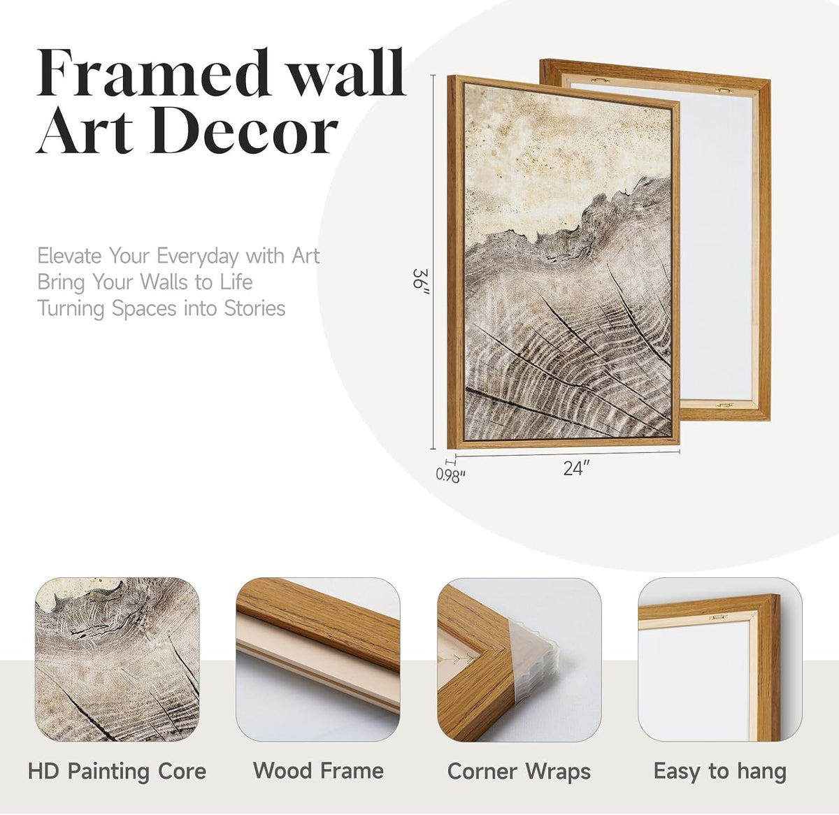 large framed modern farmhouse tree ring wall art, package contents